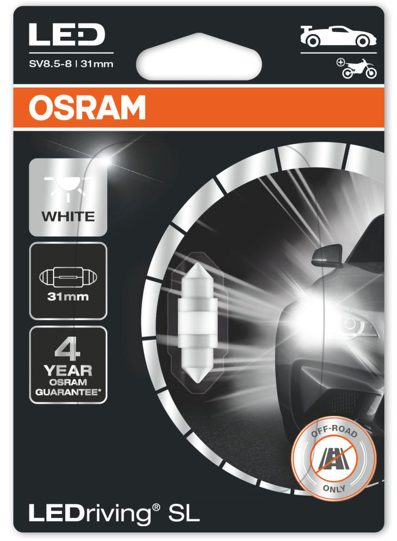Osram LEDriving SL 12v Car SV8.5-8 S8.5d 31mm Festoon Interior White LED Bulb