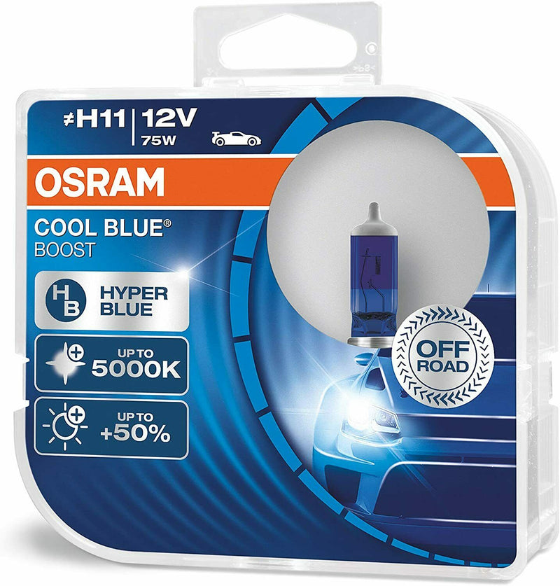 Osram Cool Blue Boost 12v H11 5000K White Xenon Look Car Upgrade Headlight Bulbs Set