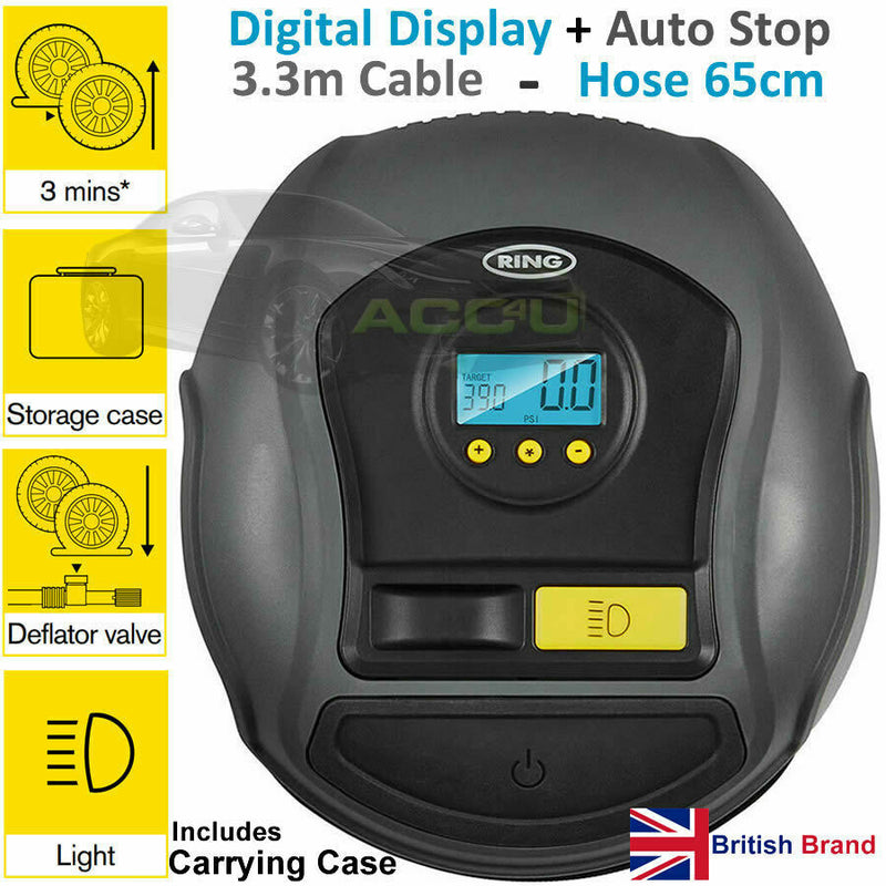 Ring RTC500 12v Digital Auto Stop Car Van Bike Tyre Air Compressor Inflator Pump