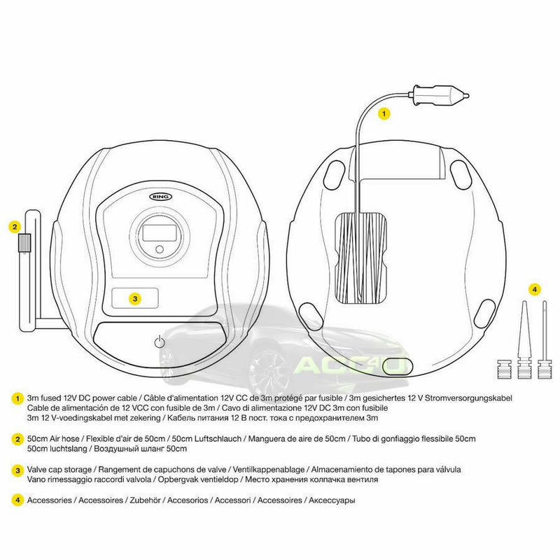Ring RTC300 12v Plug Digital Gauge Car Tyre Air Compressor Inflator Pump