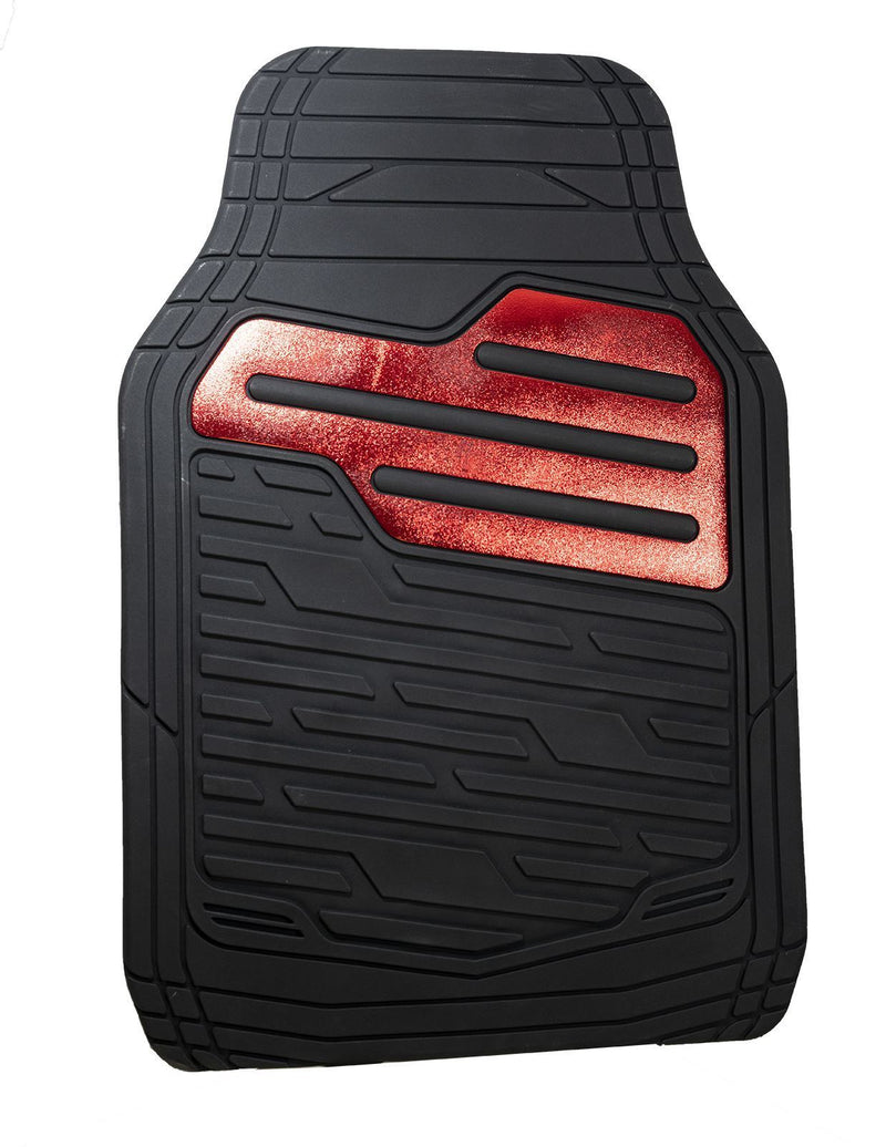 Adonia Black Metallic Red Heel Pad Heavy Duty Car Rubber Mats Set Of 4