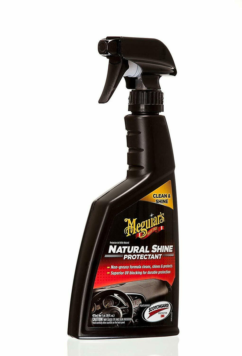 Meguiars Natural Shine Car Dash Vinyl Plastic Rubber Protectant Spray+Cloth+Polish Pad