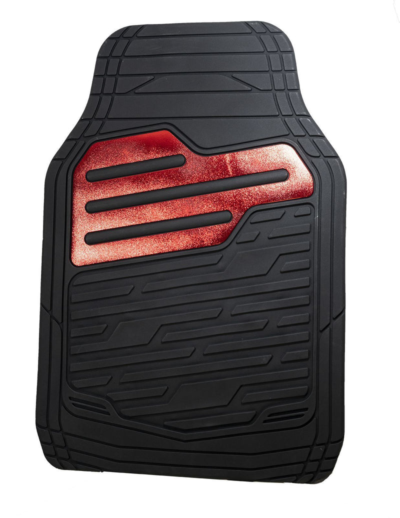 Adonia Black Metallic Red Heel Pad Heavy Duty Car Rubber Mats Set Of 4