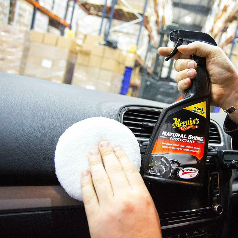 Meguiars Natural Shine Car Dash Vinyl Plastic Rubber Protectant Spray+Cloth+Polish Pad