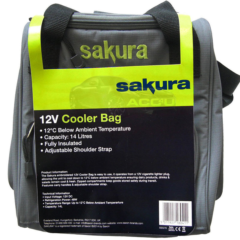 Sakura 12v DC Car Plug 14L Portable Camping Travel Fridge Cooler Cool Box Bag