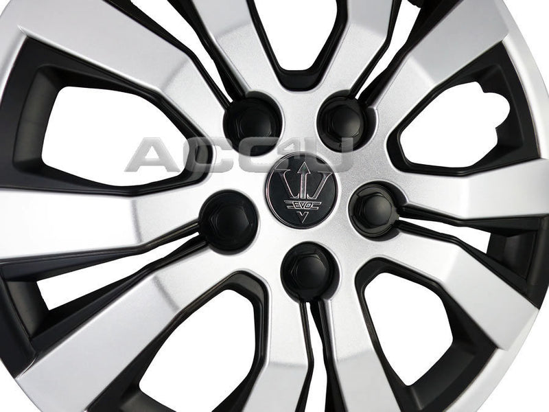 16" Silver / Matt Black Revolution Car Wheel Trims Hub Caps Covers Set+Dust Caps+Ties