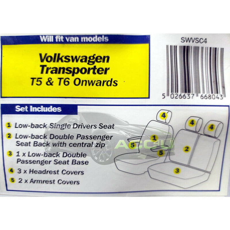 For Volkswagen VW Transporter T5 & T6 Van 2010> Tailored Waterproof Seat Covers Set