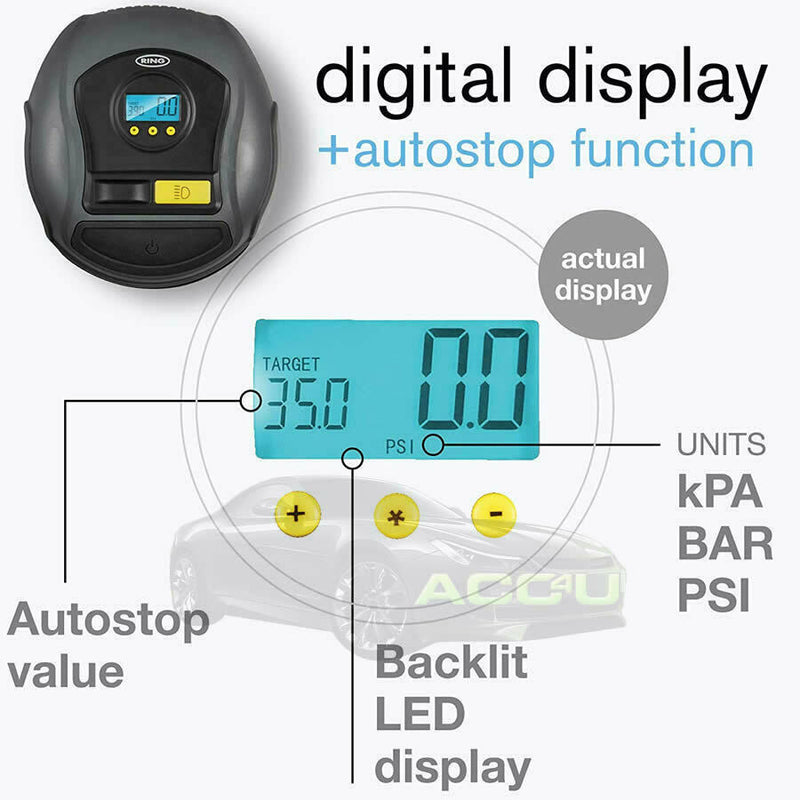 Ring RTC500 12v Digital Auto Stop Car Van Bike Tyre Air Compressor Inflator Pump