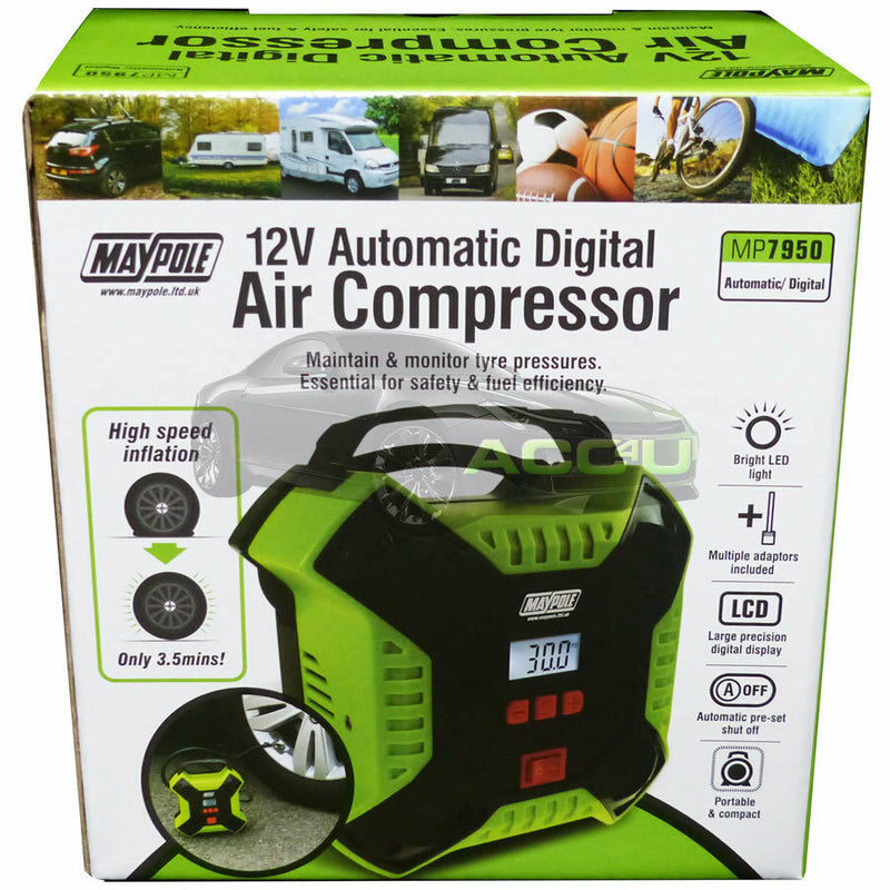 Maypole MP7950 12v Automatic Digital Car Tyre Air Compressor Inflator Pump