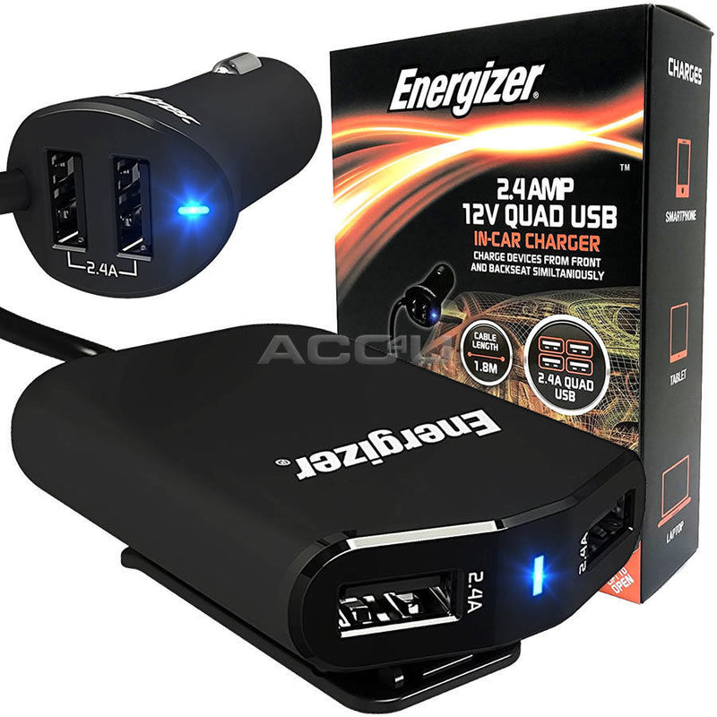 Energizer 50528 12v 24v In Car Truck 2.4A Quad 4 USB Socket Power Adapter Fast Charger