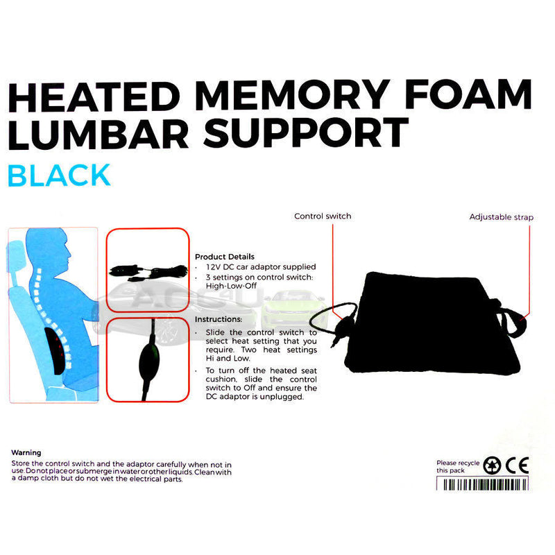 12v Car Van Heated Memory Foam Lumbar Lower Back Spine Pain Support Single Cushion