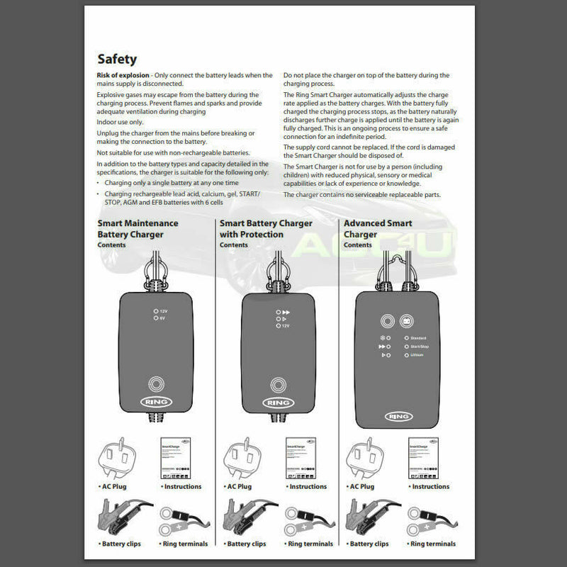 Ring RSC701 6v 12v 1A Start/Stop Car Bike Boat Smart Maintenance Battery Charger