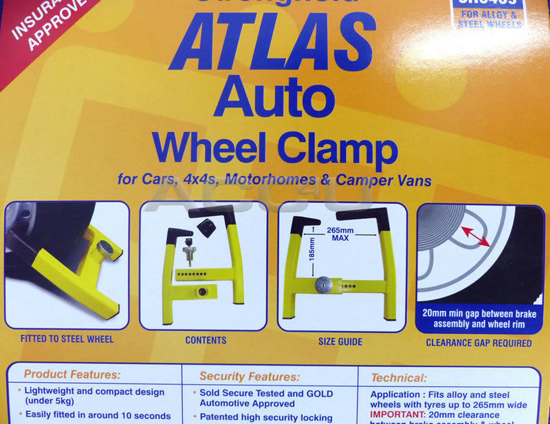 Stronghold SH5439 Atlas Insurance Approved Car Motorhome Hi Security Wheel Clamp