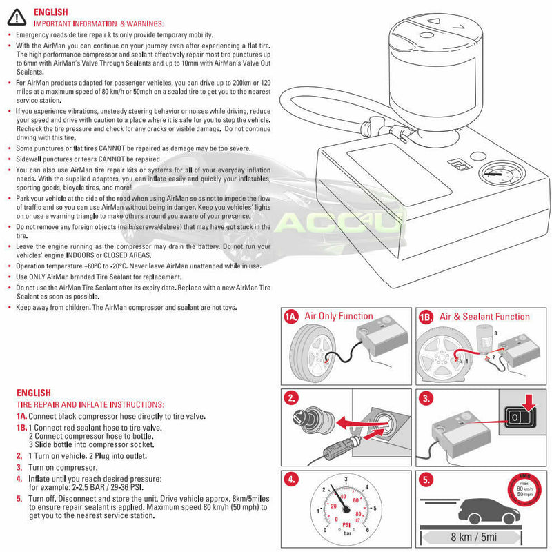 Airman ResQ OEM Car Flat Tyre Puncture Repair Fix Sealant 12v Air Compressor Kit