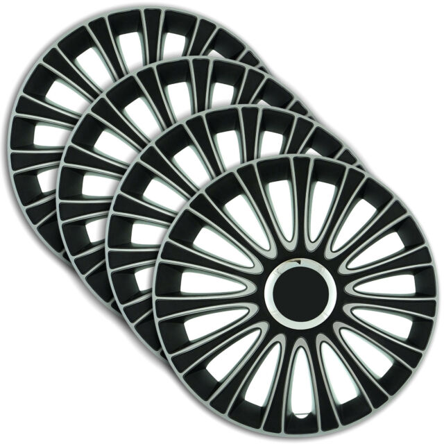 16" Black Silver LeMans Multi Spoke Car Wheel Trims Hub Caps Covers Set+Dust Caps+Ties