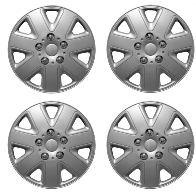 15" Silver 7 Spoke Hurricane Car Wheel Trims Hub Caps Covers Set+Dust Caps+Ties