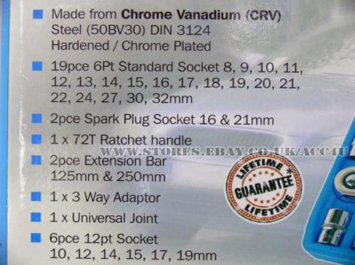32 Piece Hardened Chrome Plated 1/2" inch Drive CRV Socket Ratchet Tool Set Case