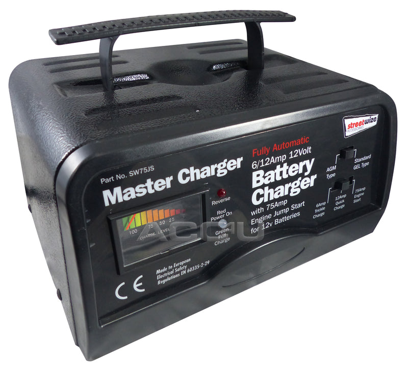 12v 6/12A Automatic Car Van Marine 120Ah Battery Charger With 75A Jump Start Starter