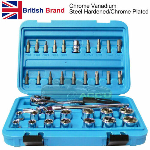 36 Pcs Professional 3/8" inch Drive CRV Bit & Socket Torx Ratchet Tool Set Case +Caps