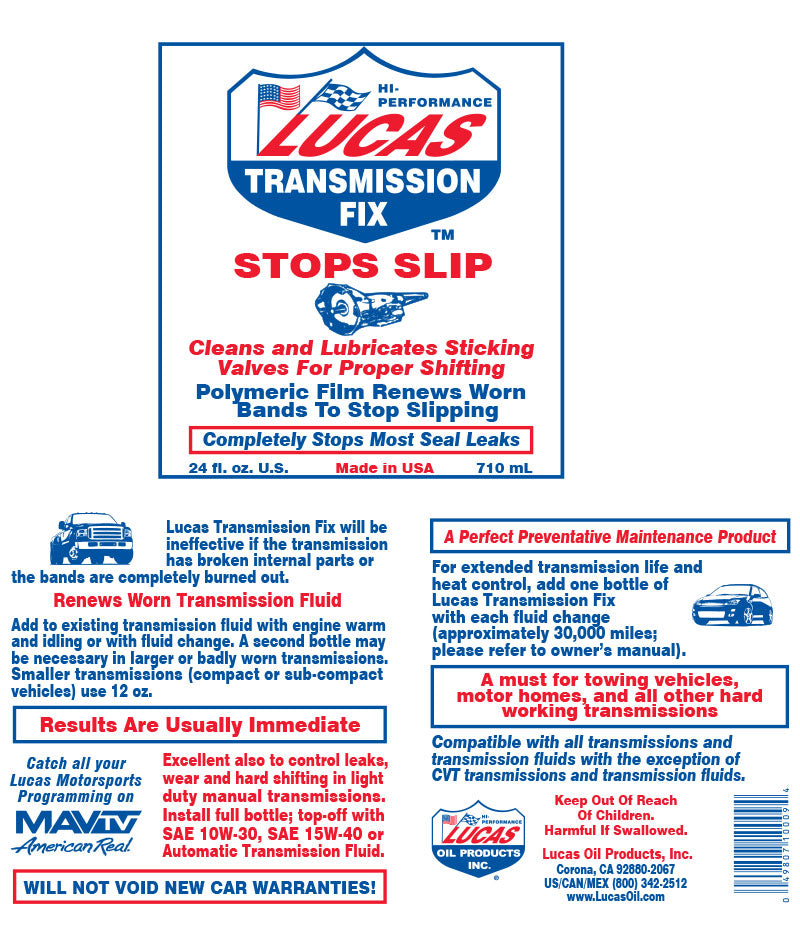 Lucas Oil Car Transmission Fix Stops Slip Hard Shifting Seal Most Leaks Additive +Caps