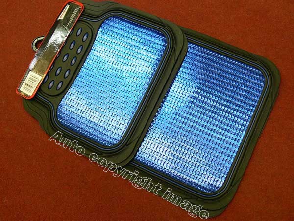 Revelation Shiny Blue Metallic Checker Effect Heavy Duty Car Black Rubber Mats Set of 4