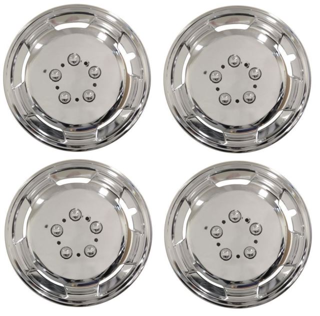 15" Van Taxi Chrome Deep Dish Raised Wheel Center Trims Hub Caps Covers Set+Caps+Ties