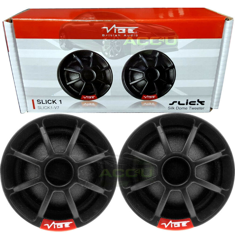 Vibe Audio SLICK1 V7 150w Car Door Silk Dome Tweeters & Inline Passive Crossovers Set +Caps